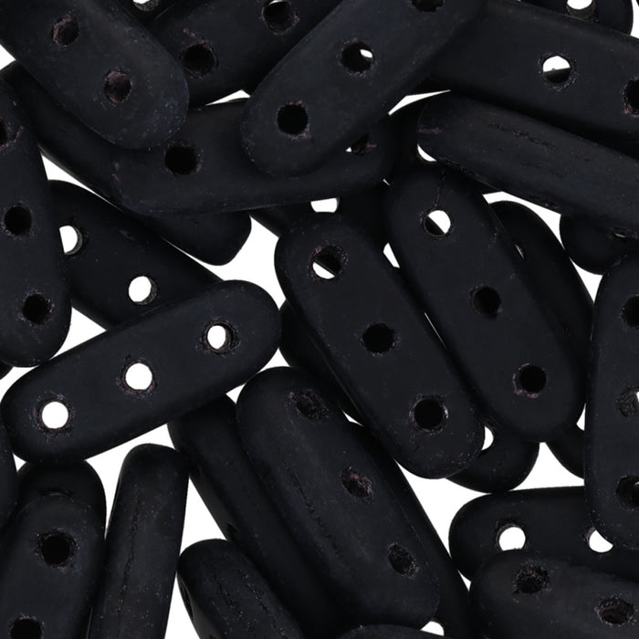CzechMates Glass, 3-Hole Beam Beads 10x3.5mm, Matte Jet (2.5" Tube)