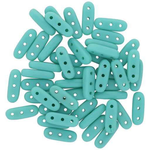 CzechMates Glass, 3-Hole Beam Beads 10x3.5mm, Matte Turquoise (2.5" Tube)