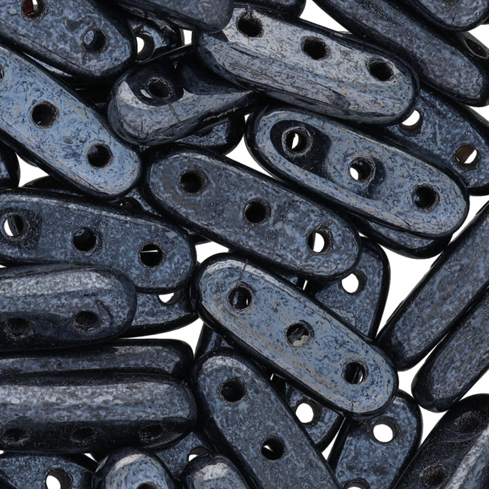 CzechMates Glass, 3-Hole Beam Beads 10x3.5mm, Hematite (2.5" Tube)
