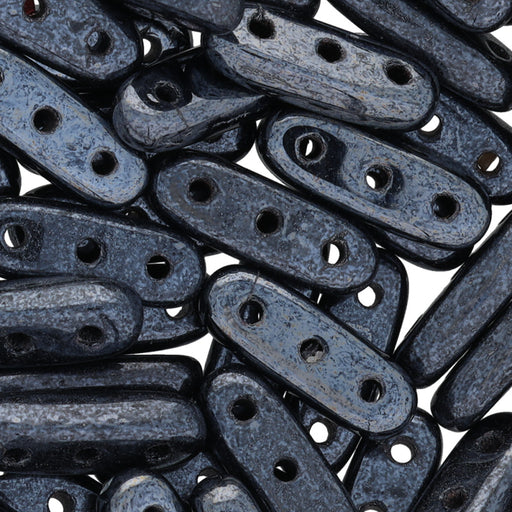 CzechMates Glass, 3-Hole Beam Beads 10x3.5mm, Hematite (2.5" Tube)