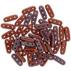 CzechMates Glass, 3-Hole Beam Beads 10x3.5mm, Bronze Iris Luster / Opaque Red (2.5