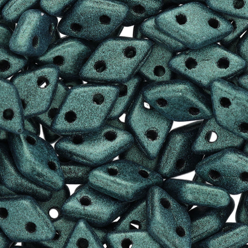 CzechMates Glass, 2-Hole Diamond Beads 4x6mm, 8 Grams, Metallic Suede Light Green