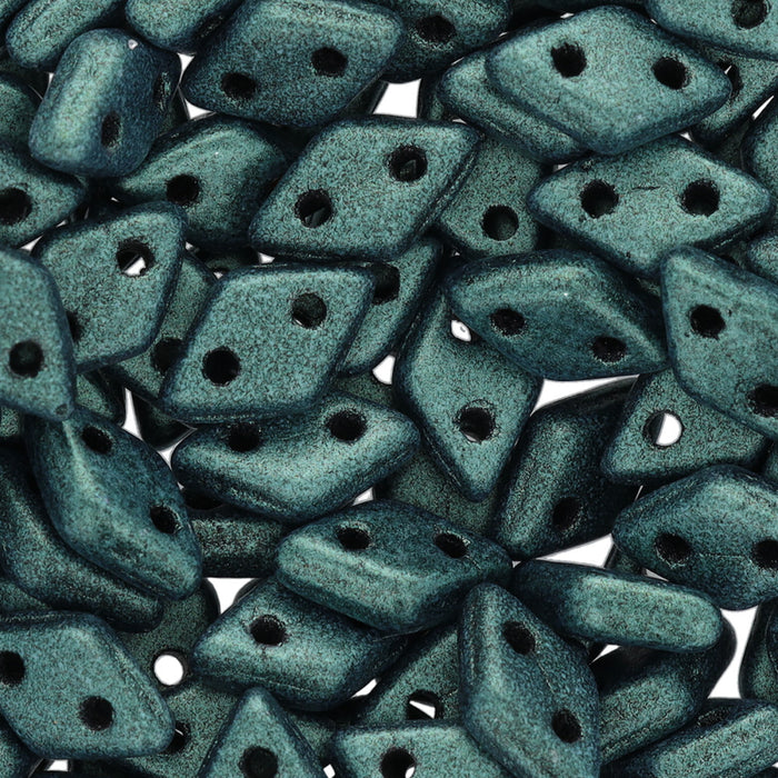 CzechMates Glass, 2-Hole Diamond Beads 4x6mm, 8 Grams, Metallic Suede Light Green