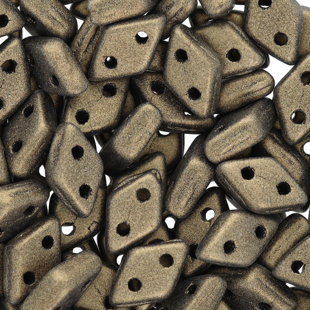 CzechMates Glass, 2-Hole Diamond Beads 4x6mm, 8 Grams, Metallic Suede Gold