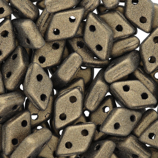 CzechMates Glass, 2-Hole Diamond Beads 4x6mm, 8 Grams, Metallic Suede Gold