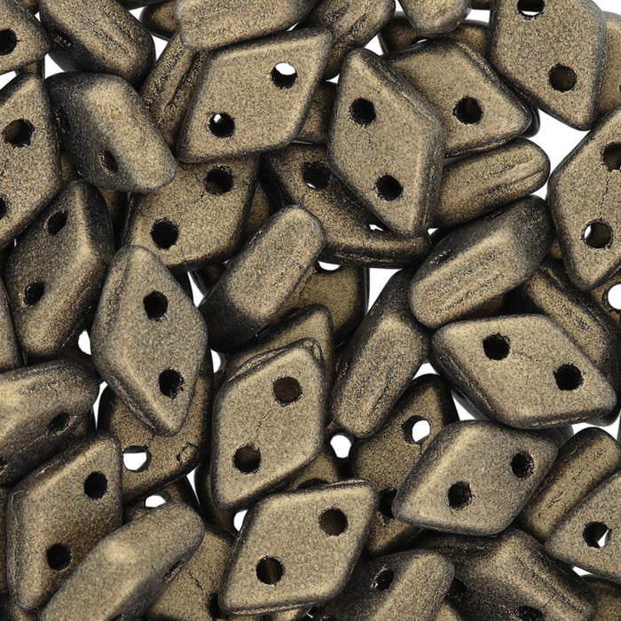 CzechMates Glass, 2-Hole Diamond Beads 4x6mm, 8 Grams, Metallic Suede Gold