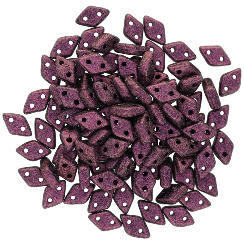 CzechMates Glass, 2-Hole Diamond Beads 4x6mm, 8 Grams, Metallic Suede Pink
