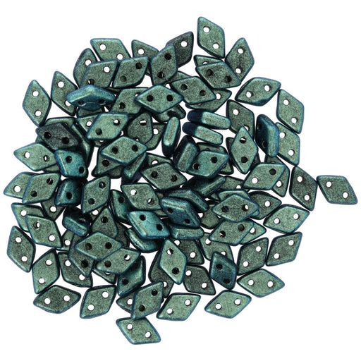 CzechMates Glass, 2-Hole Diamond Beads 4x6mm, 8 Grams, Polychrome Aqua Teal