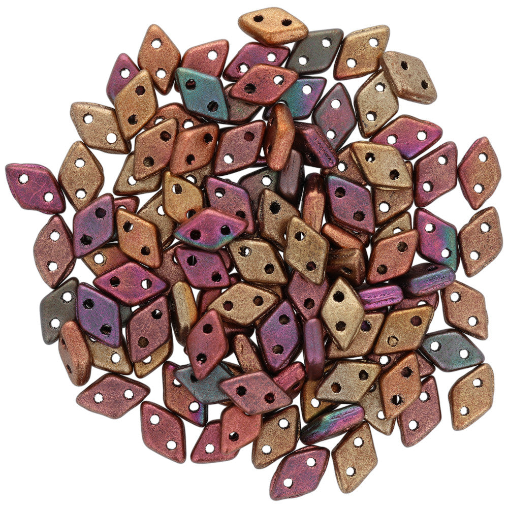 CzechMates Glass, 2-Hole Diamond Beads 4x6mm, 8 Grams, Matte Metallic Bronze Iris
