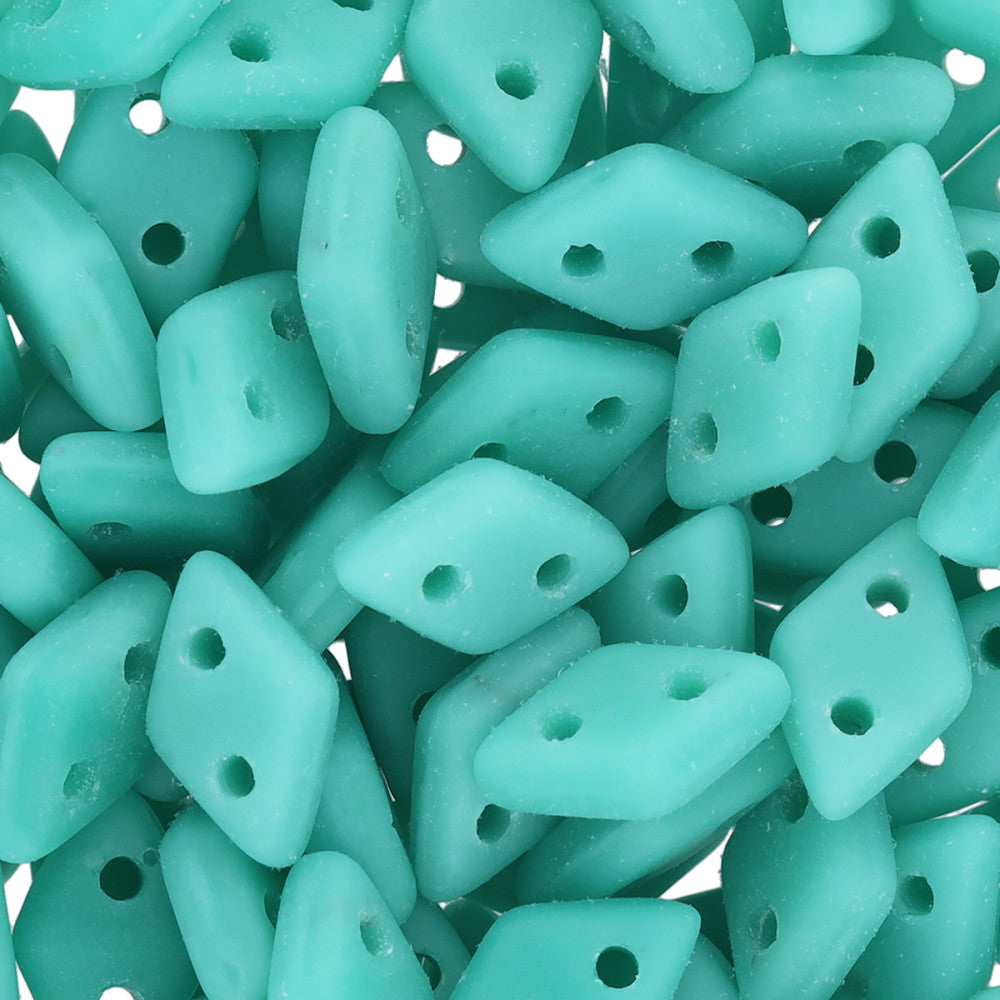 CzechMates Glass, 2-Hole Diamond Beads 4x6mm, 8 Grams, Matte Turquoise