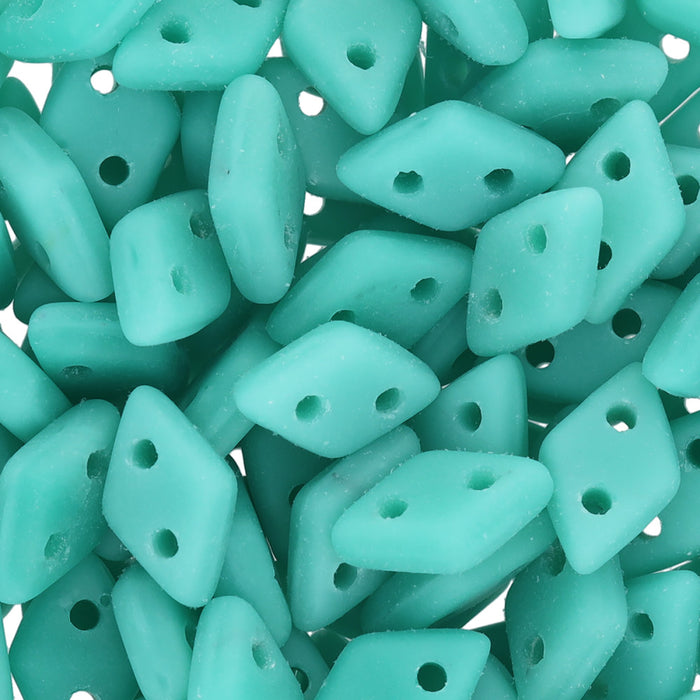 CzechMates Glass, 2-Hole Diamond Beads 4x6mm, 8 Grams, Matte Turquoise