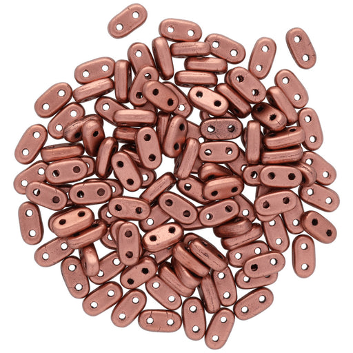 CzechMates Glass, 2-Hole Bar Beads 6x2mm, Matte Metallic Bronze Copper (2.5" Tube)