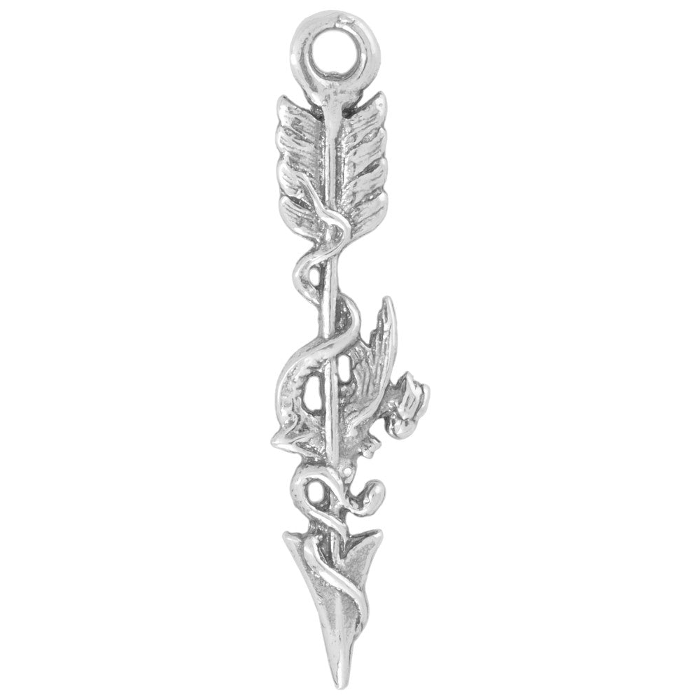 Sterling Silver Charm, Arrow with Dragon 31.5x7mm, 1 Piece