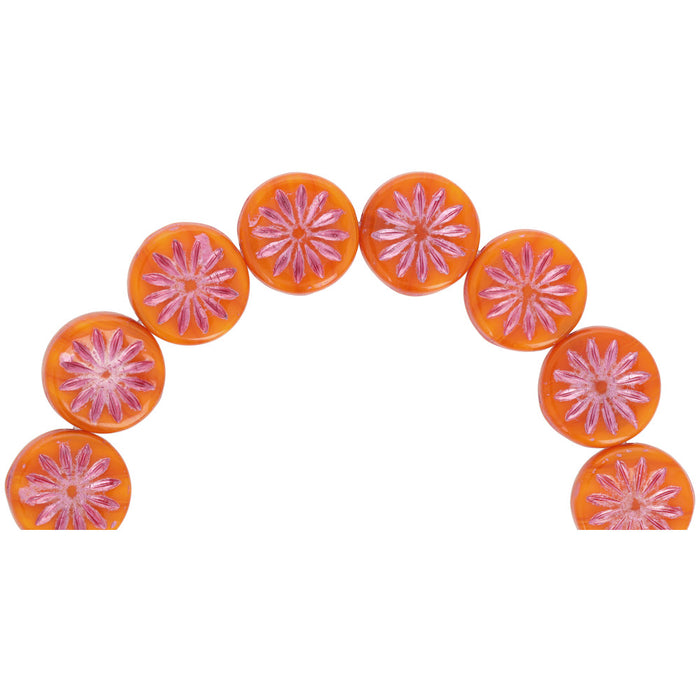 Czech Glass 12mm Orange Opaline with Pink Wash Coin with Aster Bead Strand by Raven's Journey