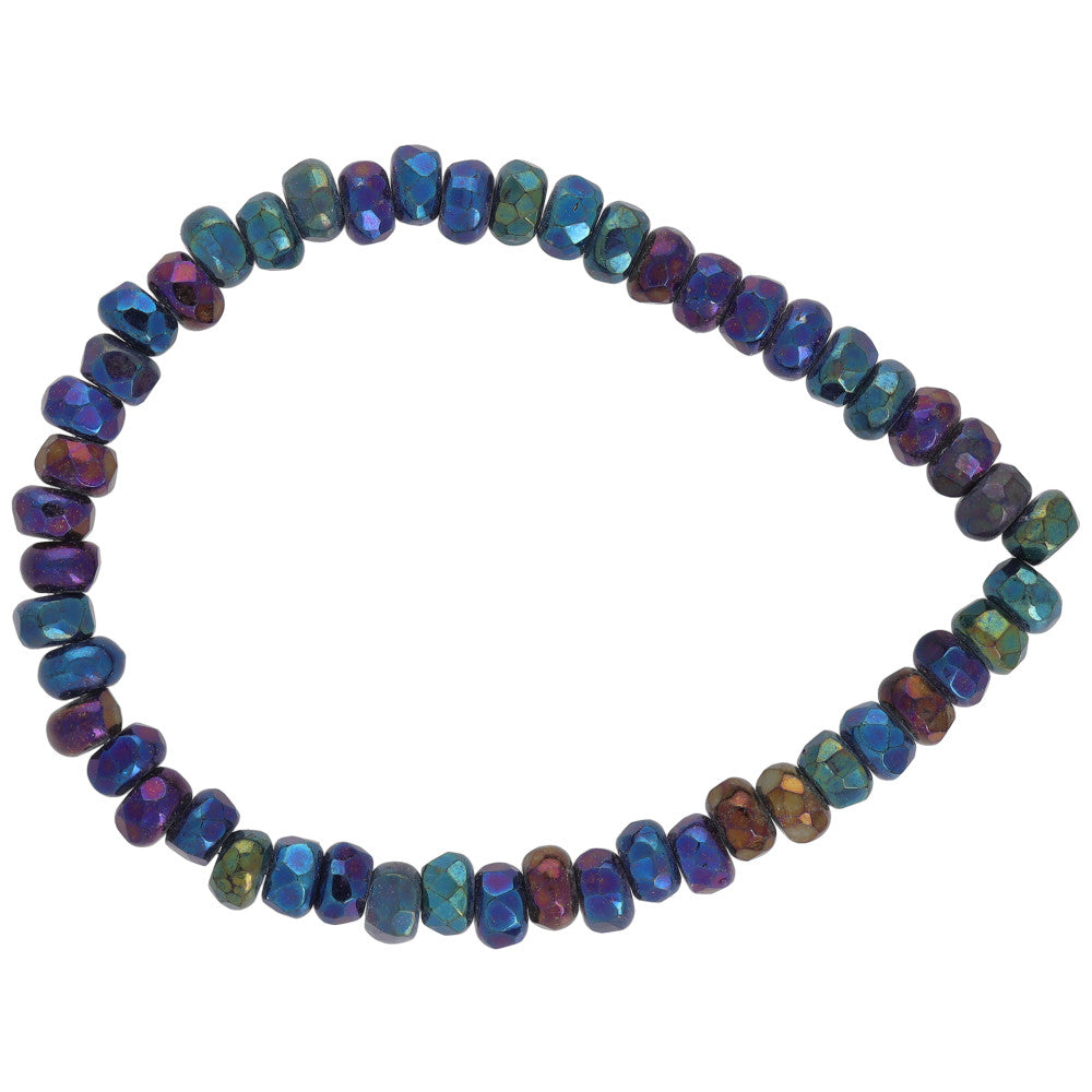 Czech Glass Gem Cut Microspacer (3x2mm) Purple Blue Iris Finish Opaque , 1 Strand