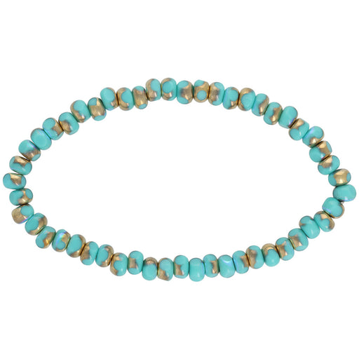 Czech Glass Faceted Seed Bead 6/0 (4x3mm) Turquoise Opaque with Gold and Aurora Borealis Finishes , 1 Strand