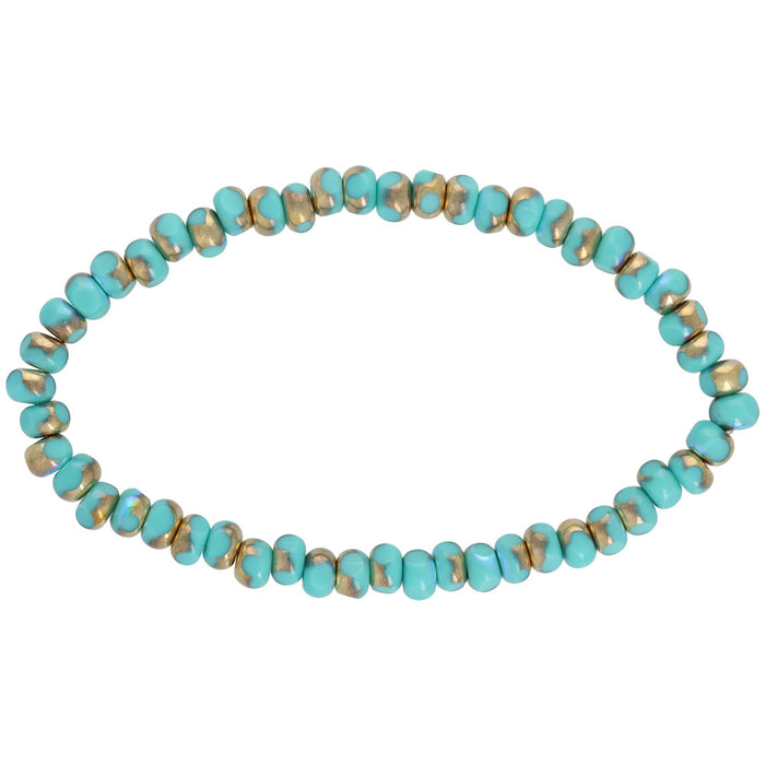Czech Glass Faceted Seed Bead 6/0 (4x3mm) Turquoise Opaque with Gold and Aurora Borealis Finishes , 1 Strand