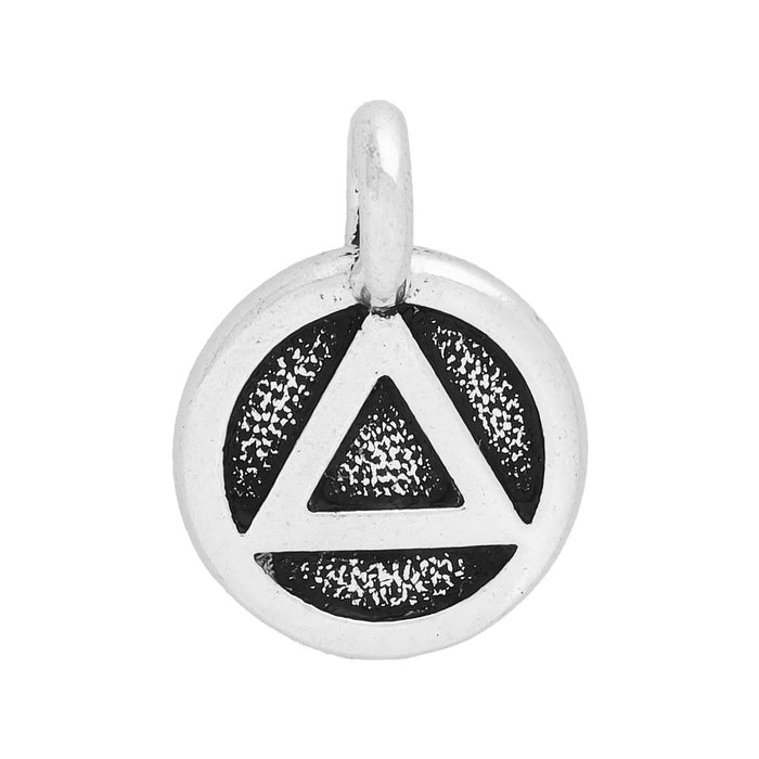 TierraCast Pewter Charm, Round Recovery Symbol 16.5x11.5mm, Antiqued Silver Plated (1 Piece)