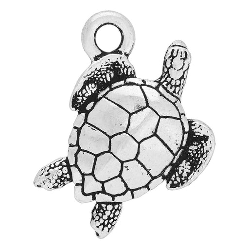 Pewter Charm, Sea Turtle 16.5mm, Antiqued Silver Plated, By TierraCast (1 Piece)