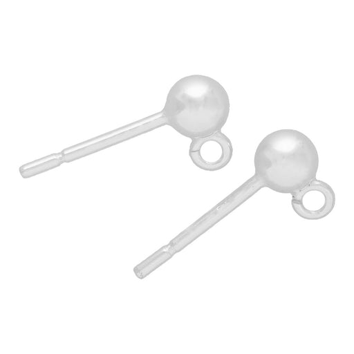 Earring Posts, Stud with Ball & Ring 4mmSterling Silver (3 Pairs)