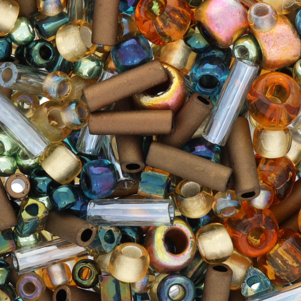 Toho Multi-Shape Glass Beads 'Raiden' Gold/Green/Blue Color Mix 8 Gram Tube