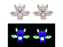 Platinum-Finish Glow-in-the-Dark Bat Enamel Charm 23x18.5mm