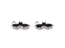 Platinum-Finish Black Bat Enamel Charm 20x8.5mm