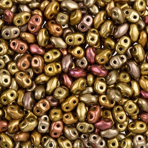 Czech Glass MiniDuo, 2-Hole Beads 2x4mm, Matte Metallic Gold Copper Iris  (2.5 Inch Tube)