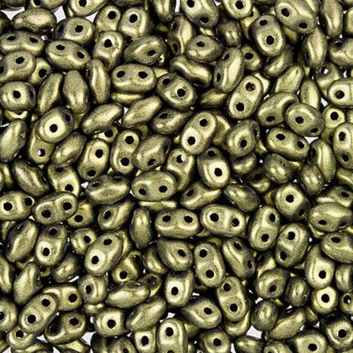 Czech Glass MiniDuo, 2-Hole Beads 2x4mm, Gold Metallic Suede  (2.5 Inch Tube)