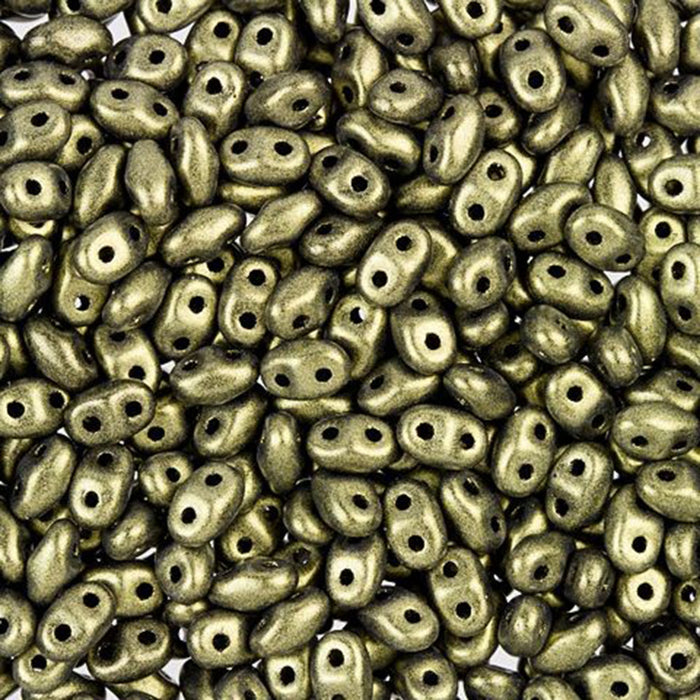 Czech Glass MiniDuo, 2-Hole Beads 2x4mm, Gold Metallic Suede  (2.5 Inch Tube)