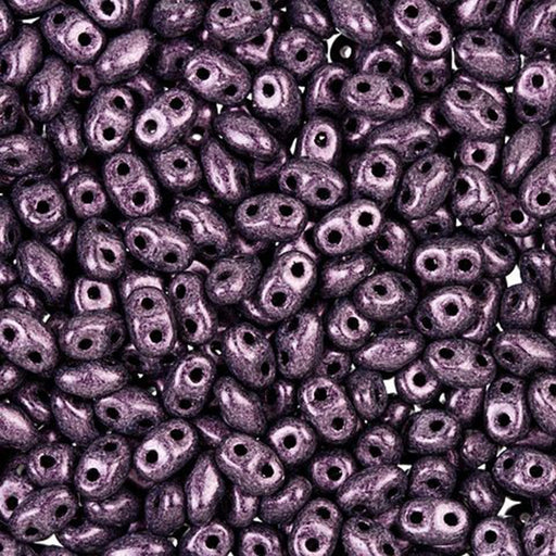 Czech Glass MiniDuo, 2-Hole Beads 2x4mm, Pink Metallic Suede  (2.5 Inch Tube)