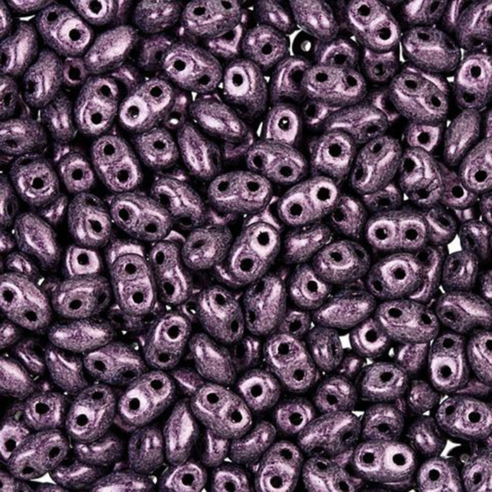 Czech Glass MiniDuo, 2-Hole Beads 2x4mm, Pink Metallic Suede  (2.5 Inch Tube)