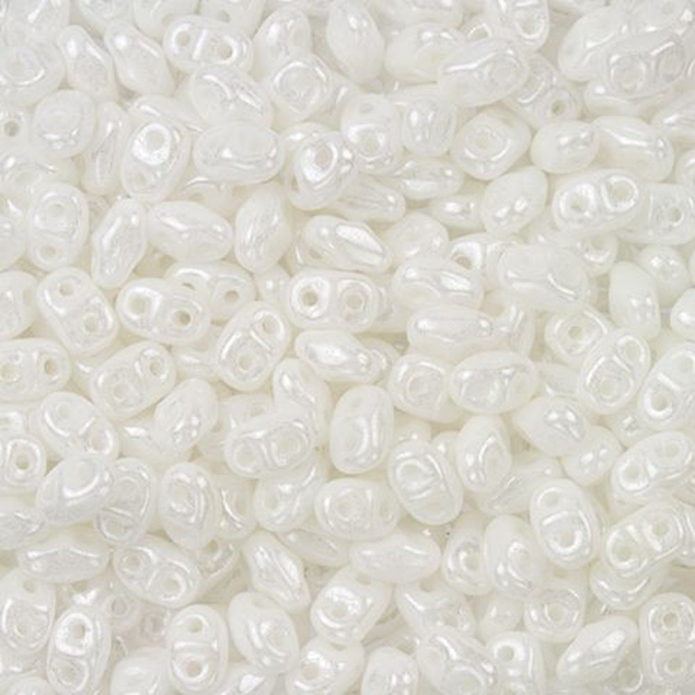 Czech Glass MiniDuo, 2-Hole Beads 2x4mm, Opaque White Luster  (2.5 Inch Tube)