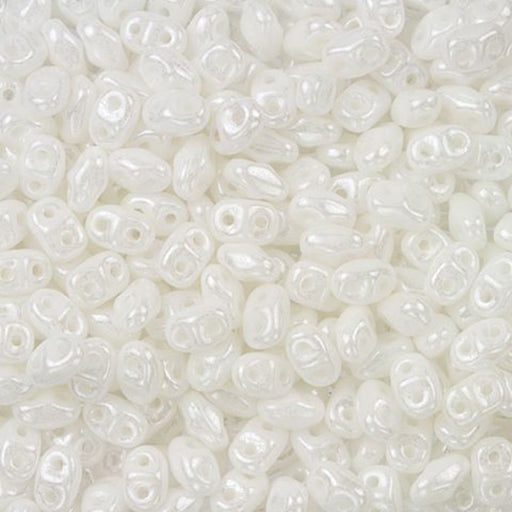 Czech Glass MiniDuo, 2-Hole Beads 2x4mm, Opaque White Luster  (2.5 Inch Tube)