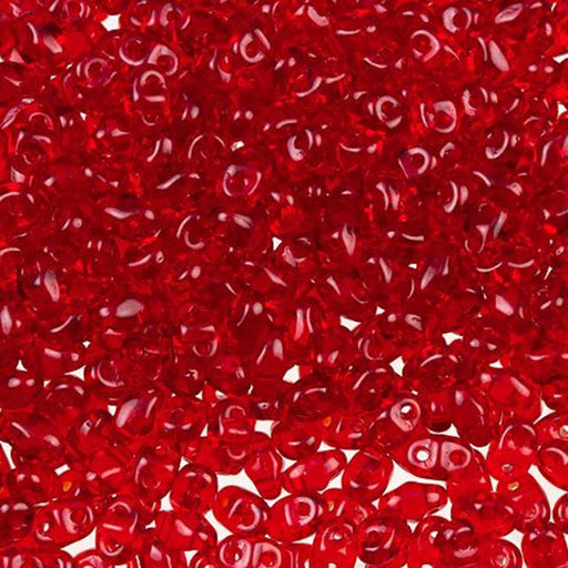 Czech Glass MiniDuo, 2-Hole Beads 2x4mm, Siam Ruby  (2.5 Inch Tube)