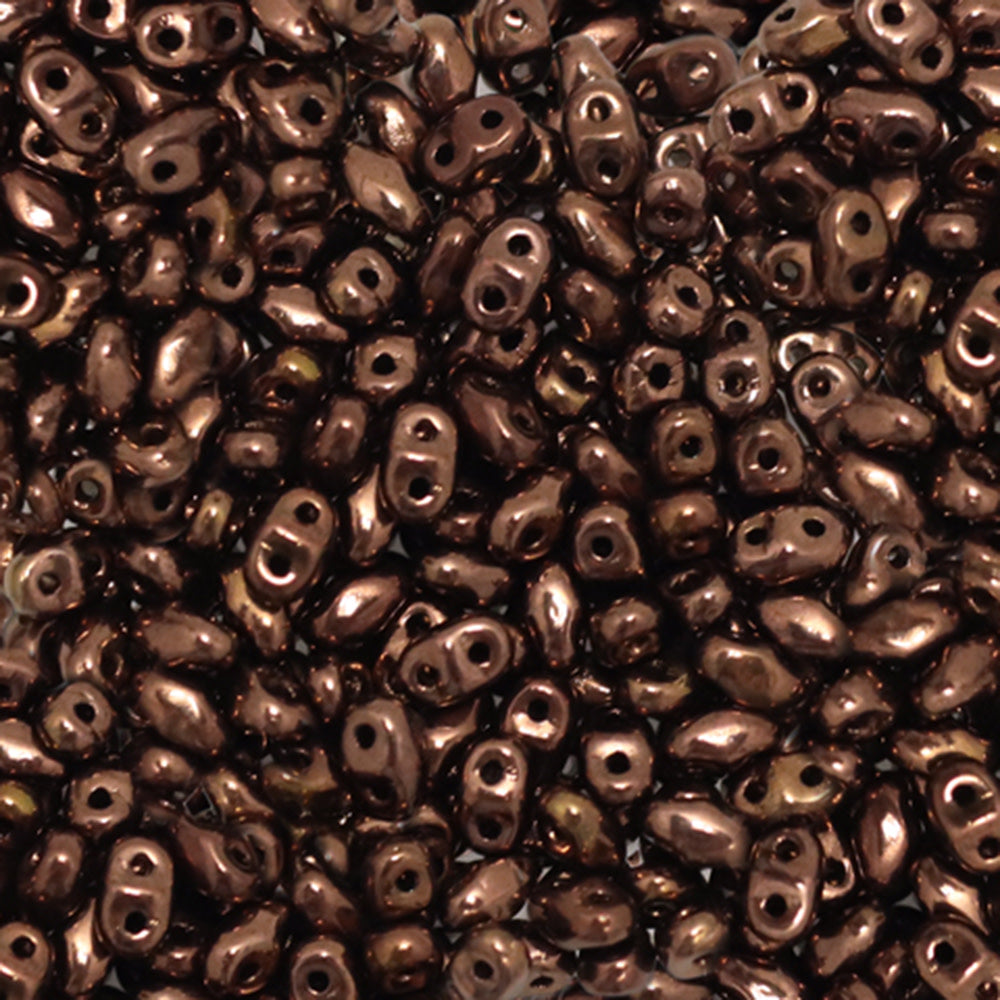 Czech Glass MiniDuo, 2-Hole Beads 2x4mm, Dark Bronze  (2.5 Inch Tube)