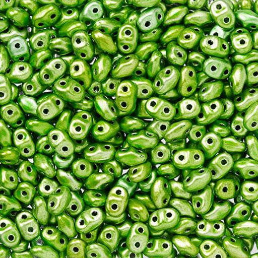 Czech Glass MiniDuo, 2-Hole Beads 2x4mm, Metalust Apple Green  (2.5 Inch Tube)