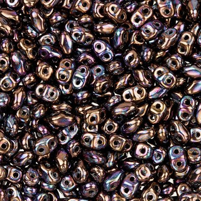 Czech Glass MiniDuo, 2-Hole Beads 2x4mm, Jet Luster  (2.5 Inch Tube)