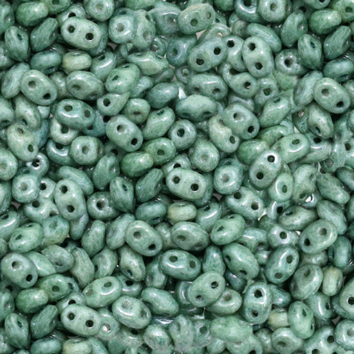 Czech Glass MiniDuo, 2-Hole Beads 2x4mm, Stone Green Luster  (2.5 Inch Tube)