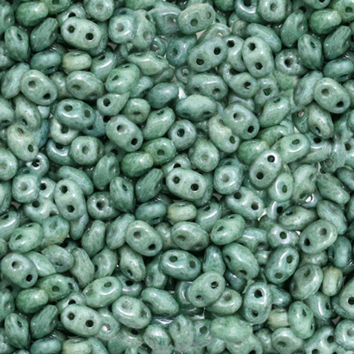 Czech Glass MiniDuo, 2-Hole Beads 2x4mm, Stone Green Luster  (2.5 Inch Tube)