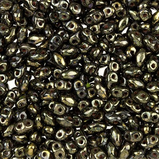 Czech Glass MiniDuo, 2-Hole Beads 2x4mm, Jet Bronze Picasso  (2.5 Inch Tube)