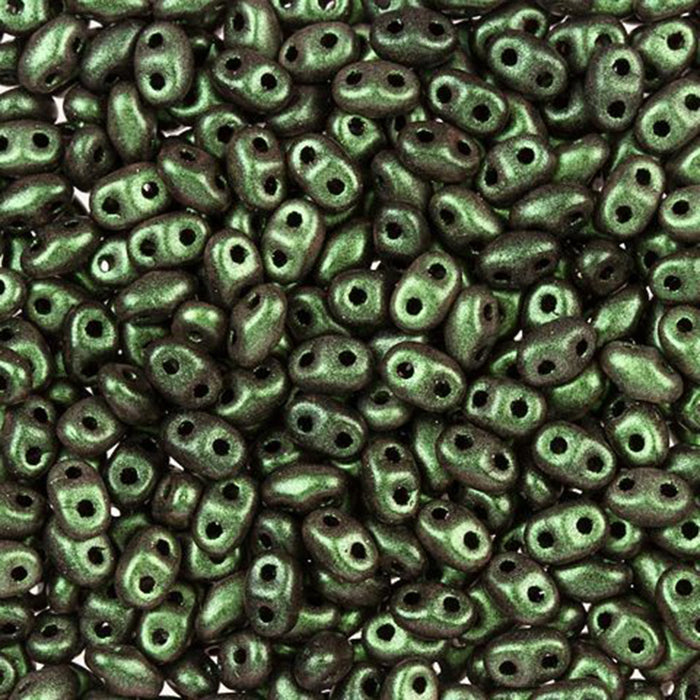 Czech Glass MiniDuo, 2-Hole Beads 2x4mm, Polychrome Olive Mauve  (2.5 Inch Tube)