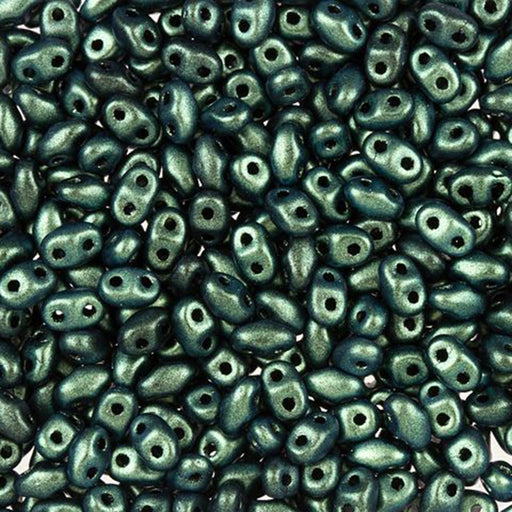 Czech Glass MiniDuo, 2-Hole Beads 2x4mm, Polychrome Aqua Teal  (2.5 Inch Tube)