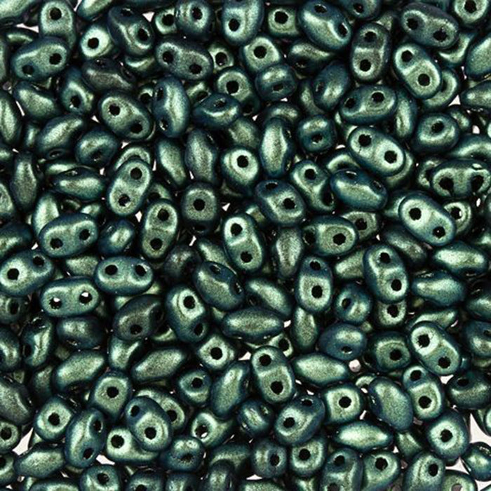 Czech Glass MiniDuo, 2-Hole Beads 2x4mm, Polychrome Aqua Teal  (2.5 Inch Tube)