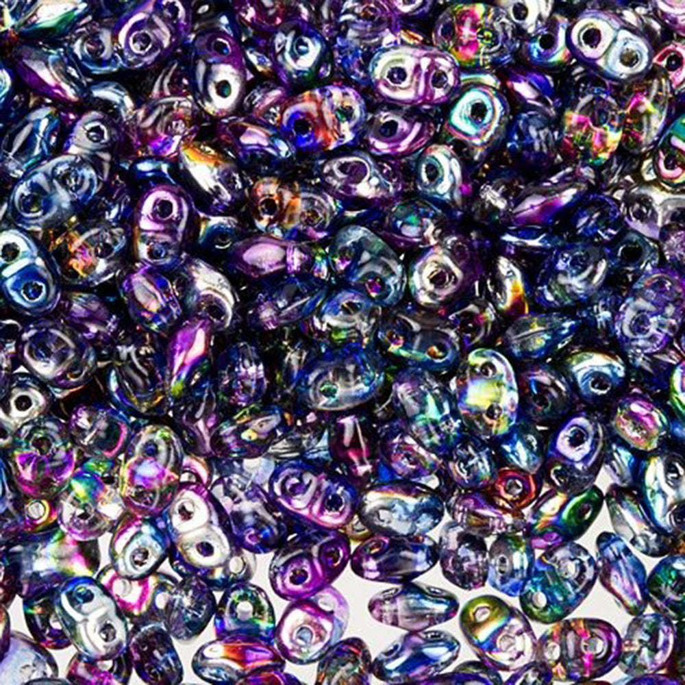 Czech Glass MiniDuo, 2-Hole Beads 2x4mm, Blue Magic  (2.5 Inch Tube)