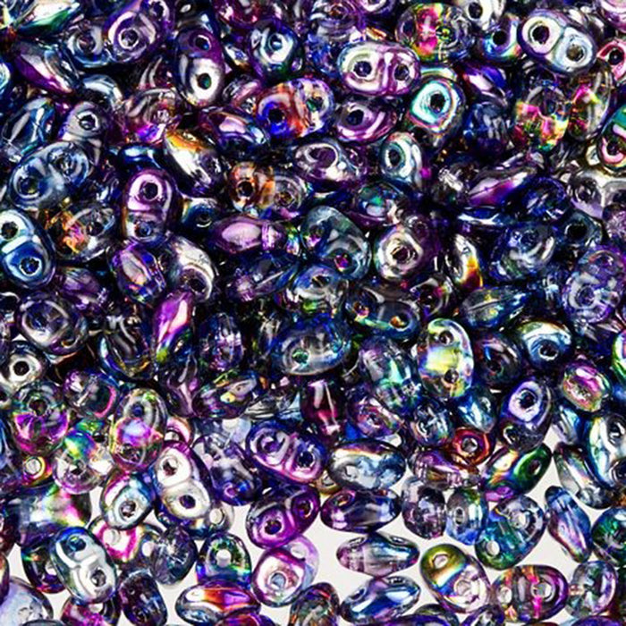Czech Glass MiniDuo, 2-Hole Beads 2x4mm, Blue Magic  (2.5 Inch Tube)
