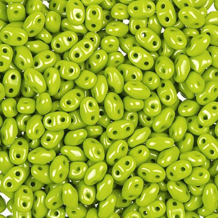 Czech Glass MiniDuo, 2-Hole Beads 2x4mm, Opaque Olive  (2.5 Inch Tube)