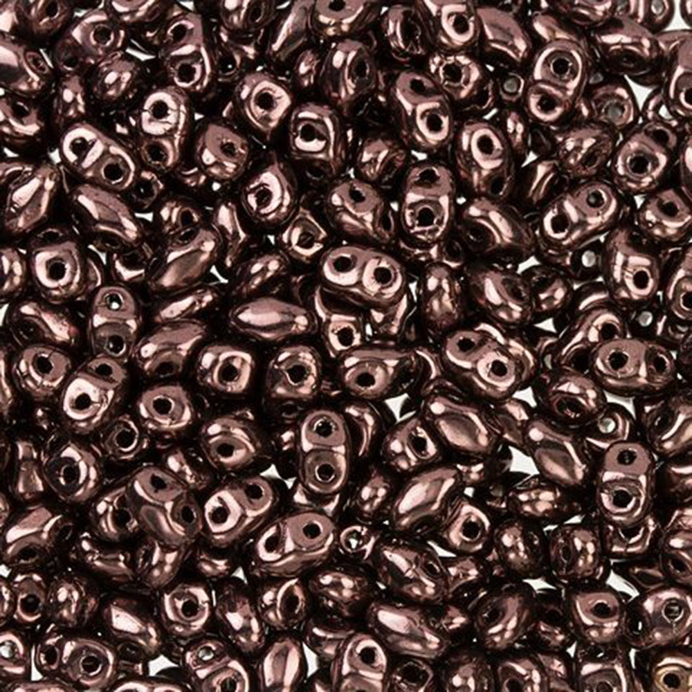 Czech Glass MiniDuo, 2-Hole Beads 2x4mm, Metallic Amethyst Luster  (2.5 Inch Tube)