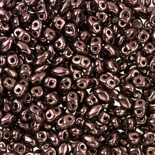 Czech Glass MiniDuo, 2-Hole Beads 2x4mm, Metallic Amethyst Luster  (2.5 Inch Tube)