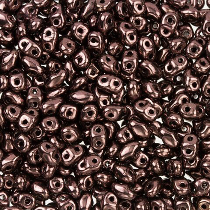 Czech Glass MiniDuo, 2-Hole Beads 2x4mm, Metallic Amethyst Luster  (2.5 Inch Tube)